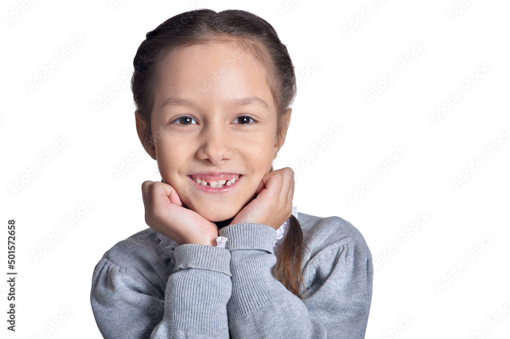 Cute little girl posing isolated on white background Cute little girl posing isolated on white background