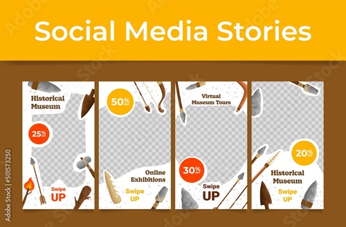 Historical museum welcomes visitors collection vertical template social media stories vector