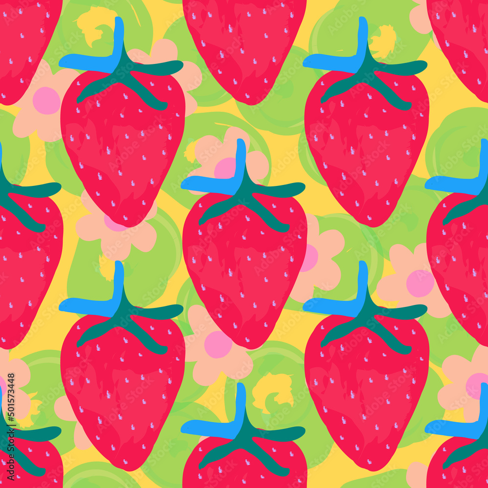 Cartoon Strawberry Vector Seamless Pattern. Pink Cartoon Strawberry Vector Seamless Pattern. Pink