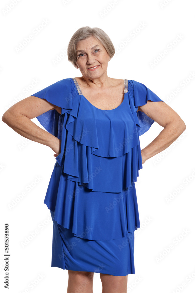 Happy smiling elder woman in elegant dress isolated Happy smiling elder woman in elegant dress isolated