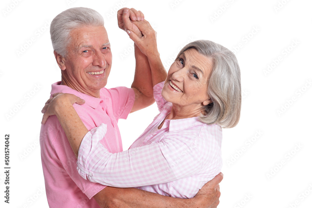 Portrait of senior couple dancing isolated on white background Portrait of senior couple dancing isolated on white background