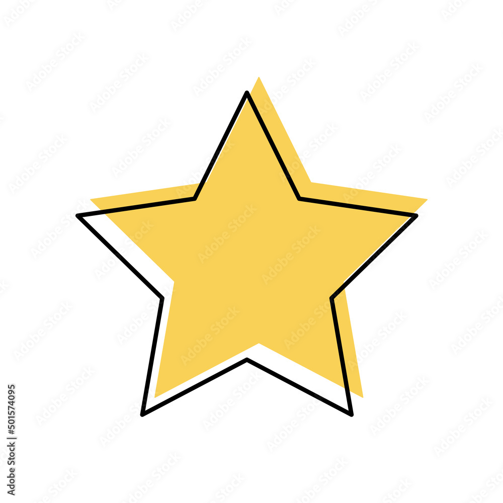 Star shape black line icon for clients good review vector illustration. Continious lineart with yellow color, design for online feedback on product, job or film in social media isolated on white. Star shape black line icon for clients good review vector illustration. Continious lineart with yellow color, design for online feedback on product, job or film in social media isolated on white.