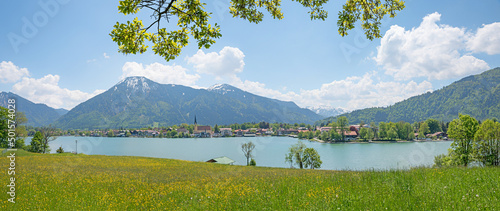 pictorial spring landscape lake Tegernsee, view to Rottach-Egern tourist resort. upper bavaria photo