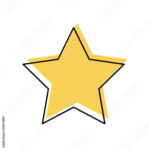 Star shape black line icon for clients good review vector illustration. Continious lineart with yellow color  design for online feedback on product  job or film in social media isolated on white.