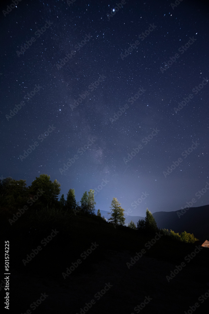 Magnetic starry sky on a beautiful summer night in the mountains.  Shot was made in Ukraine