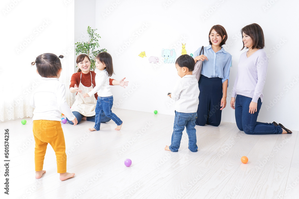 Business women taking children to and from kindergarten Business women taking children to and from kindergarten