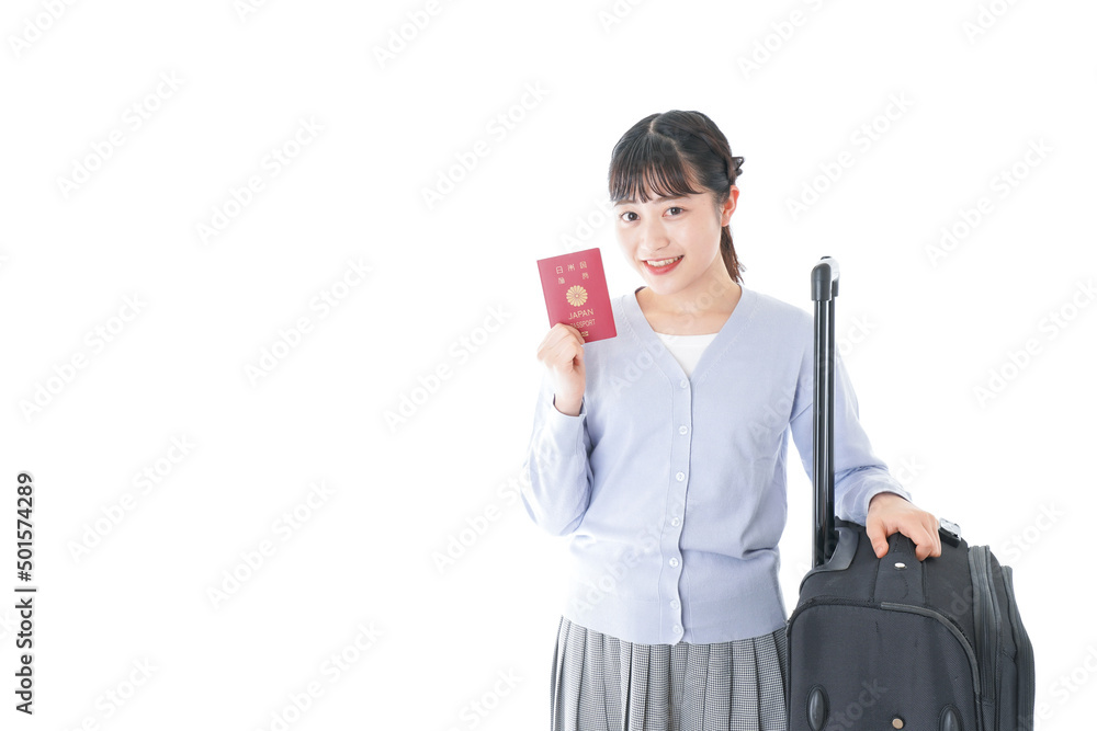 Young woman traveling abroad with Passport Young woman traveling abroad with Passport