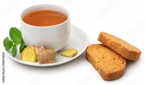 Fotografija Herbal tea with toast as breakfast
