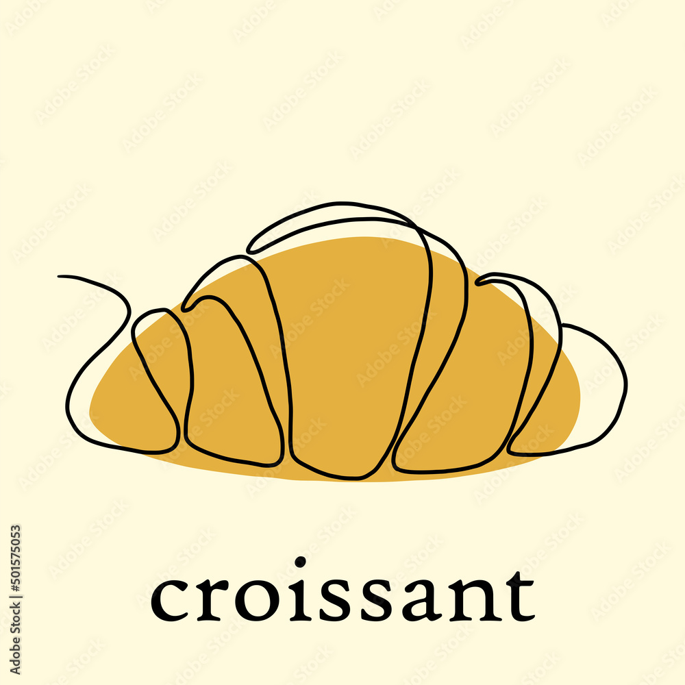 Simplicity croissant bread freehand continuous line drawing flat design. Simplicity croissant bread freehand continuous line drawing flat design.