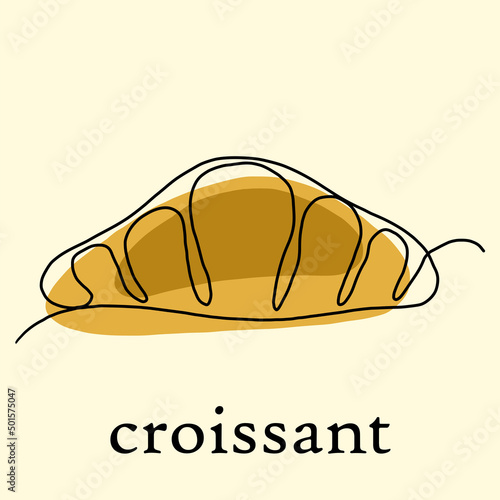 Simplicity croissant bread freehand continuous line drawing flat design.