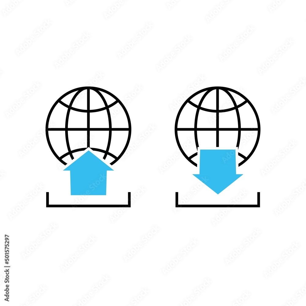 set of download and upload file into internet icon. set of download and upload file into internet icon.