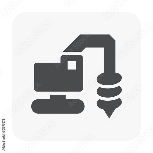 Drilling rig vector icon. Portable machine equipment with auger for soil, ground, water well and bore hole. Geotechnical engineering to investigation foundation construction. Editable stroke.

