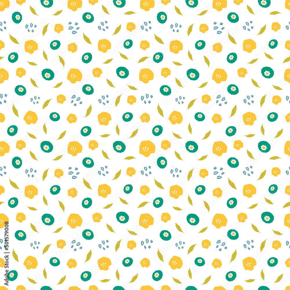Abstract botanical seamless pattern. Simple flower shape