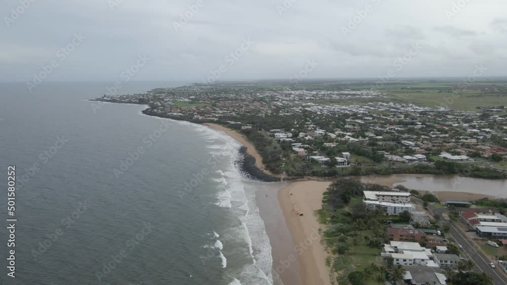Coastal Neighborhood Of Bundaberg On A Cloudy Day In Queensland, Australia - aerial shot Coastal Neighborhood Of Bundaberg On A Cloudy Day In Queensland, Australia - aerial shot
