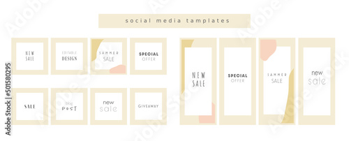 vector social media template designs. groove backgrounds for Posts and stories. Promotion fashion brand. Abstract pattern with pastel pink and blue. Vector illustration for social media apps.