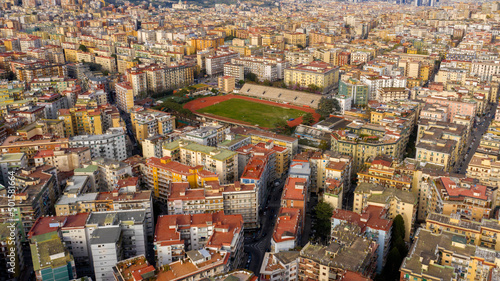 Aerial view of the Arturo Collana stadium in Naples, Italy. This multipurpose sports facility is located on the Vomero hill and is an important sports center in the city. photo