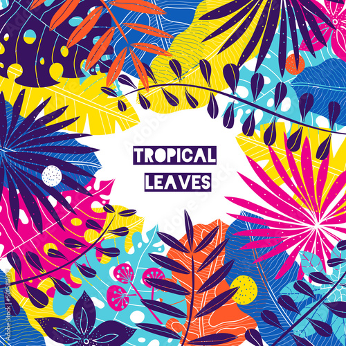 Tropical leaves.Gradient background. Trendy summer card.