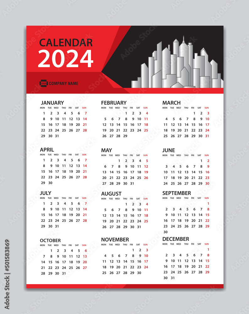 Calendar 2024 template, Wall Calendar 2024 year, Desk Calendar 2024