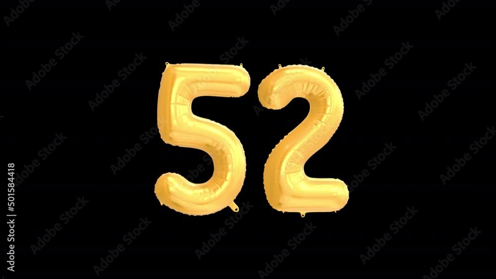 Helium Gold Balloon with Number 52. Loop Animation with Alpha Channel Prores 4444 Helium Gold Balloon with Number 52. Loop Animation with Alpha Channel Prores 4444