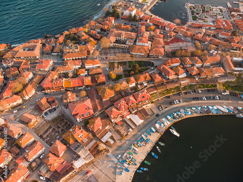 Aerial view of Nesebar, ancient city on the Black Sea coast of Bulgaria. photo