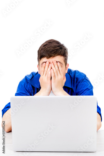 Sad Young Man with Laptop