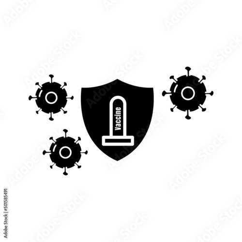shield icon with vaccine medicine and virus . suitable for vaccine symbol, health, body endurance. solid icon style. simple design editable. Design template vector