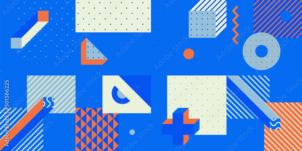 Fototapeta premium Trendy Colorful Geometric Pattern In 80s-90s Styles.