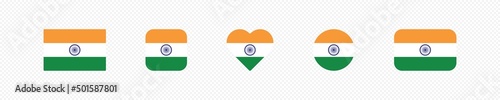 India flag icon set. Indian national flag logo. Circle country emblem in vector flat