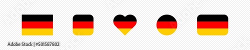 Germany flag icon set. National  german flag, circle, square logo in vector flat