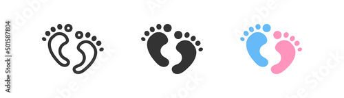 Baby shower feet. Boy and girl birth symbol. Blue and pink color in vector flat