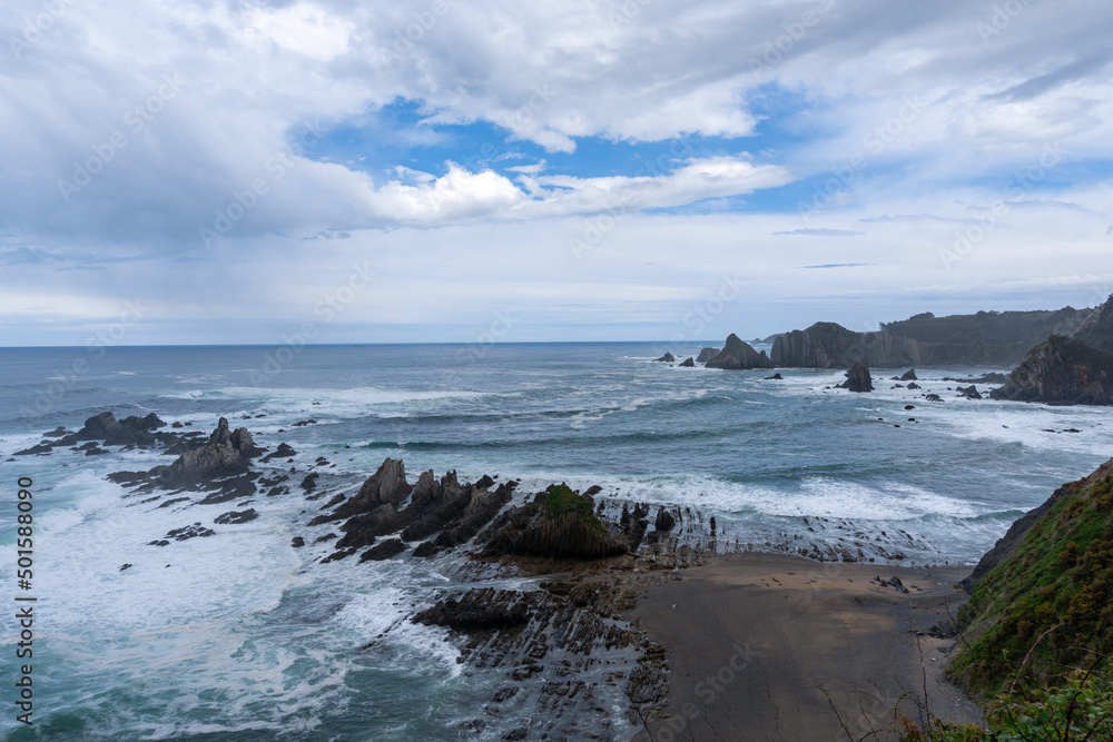 view of the Playa de Gueirua beach on the Costa Verde of Asturias