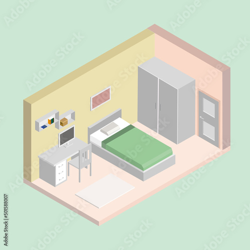 Isometric view of a room.