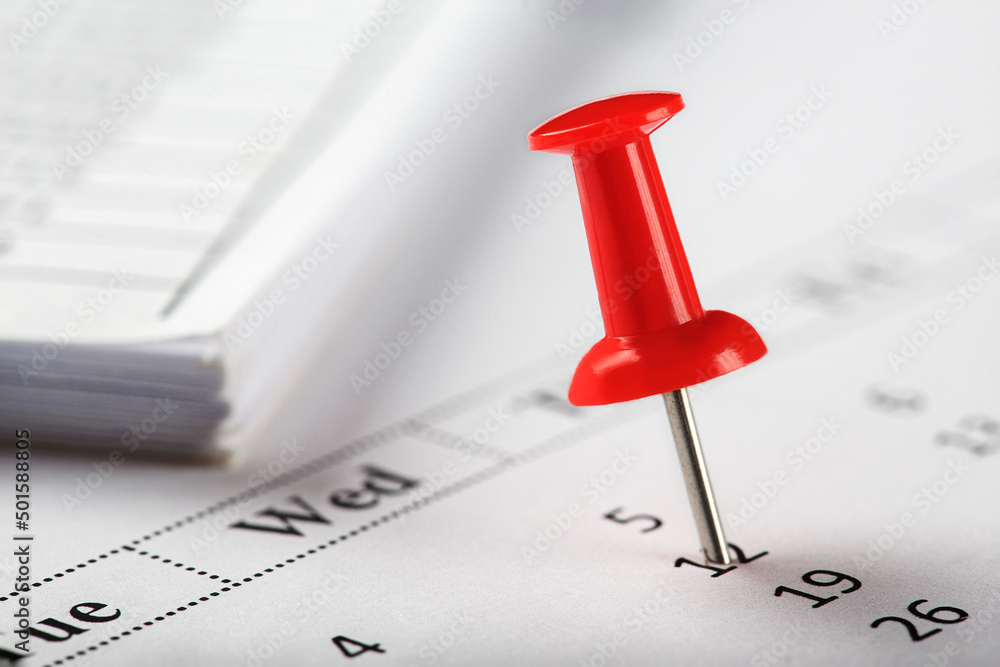 Important date and calendar appointment. pin on calendar. Important date and calendar appointment. pin on calendar.