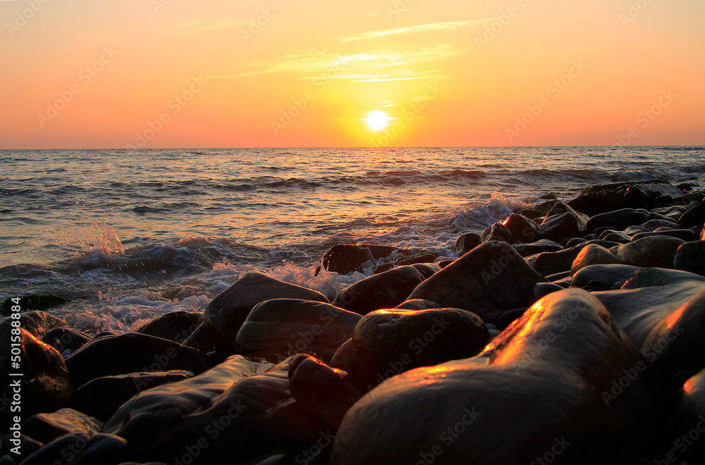 Subtropical sunset over sea. Tha Black sea seashore Subtropical sunset over sea. Tha Black sea seashore