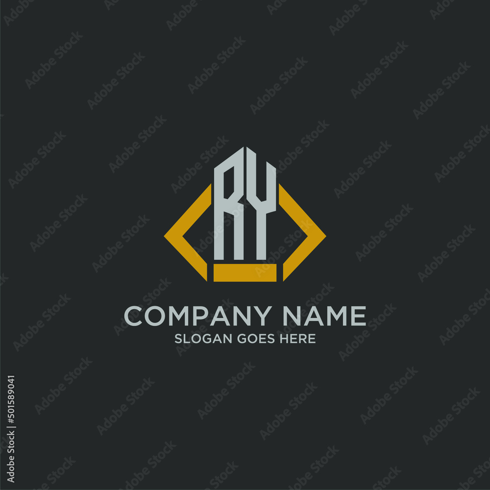 RY initial monogram logo for real estate with building style - obrazy, fototapety, plakaty 