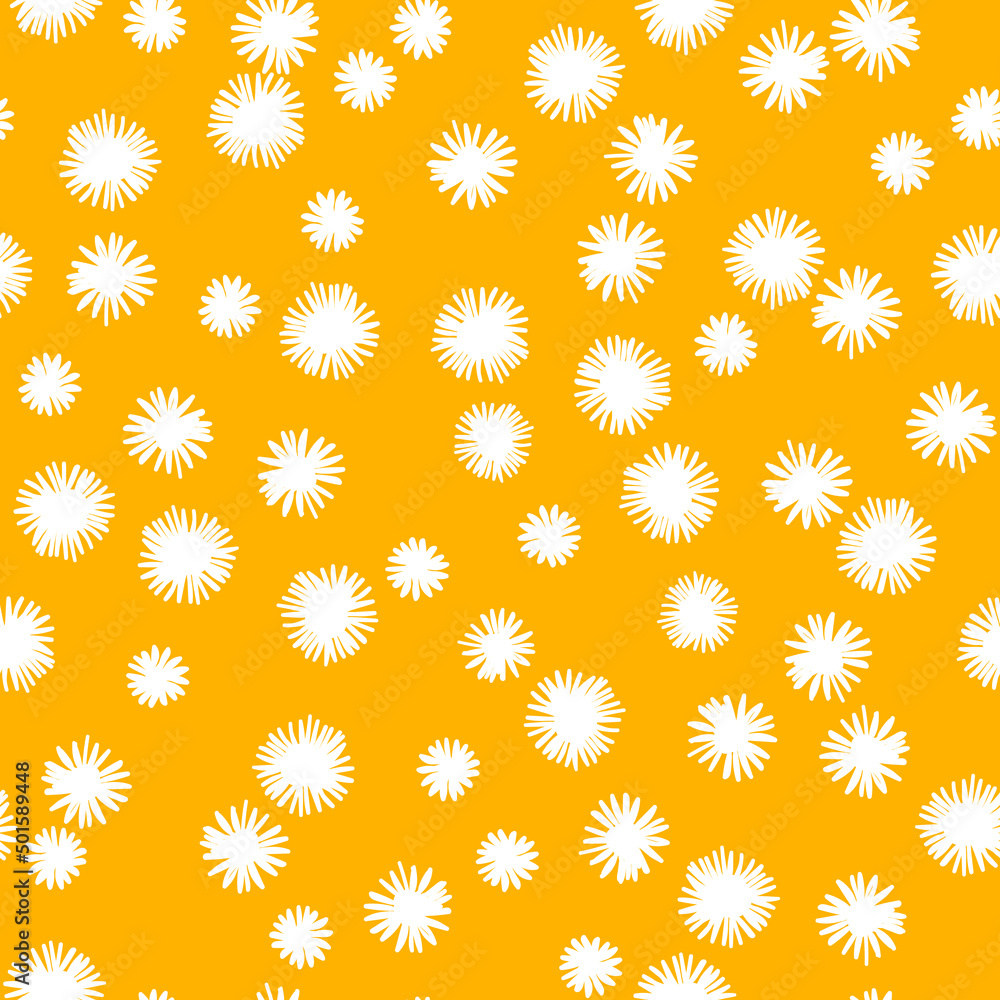 Seamless floral pattern based on traditional folk art ornaments. Colorful chamomile, daisy flowers on color background. Scandinavian style. Vector illustration. Simple minimalistic pattern Seamless floral pattern based on traditional folk art ornaments. Colorful chamomile, daisy flowers on color background. Scandinavian style. Vector illustration. Simple minimalistic pattern
