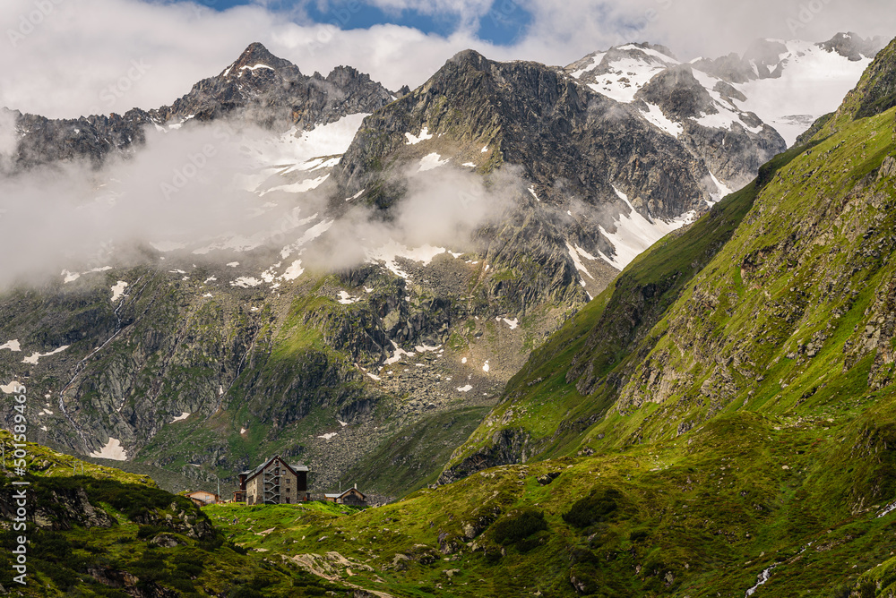 Franz-Senn hut located in the Oberbergtal valley in Stubai Alps. 
