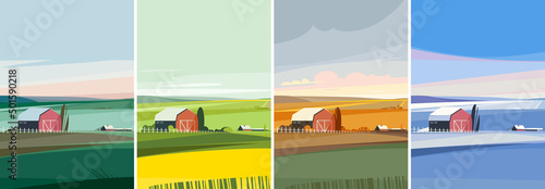 Farm at different times of the year. Agricultural landscapes in portrait format.