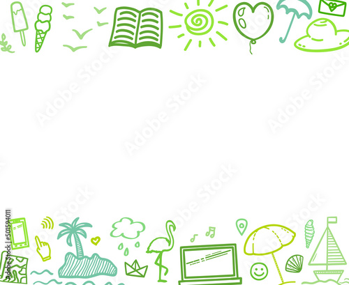 Hand drawn colored holiday elements. Colorful sketchy doodles. Summer holidays. Vacation trip. Web banner
