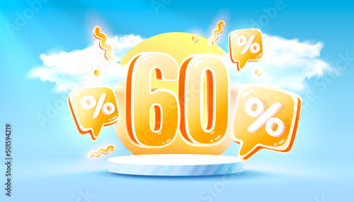 Mega sale special offer, Summer 60 off sale banner. Sign board promotion. Vector