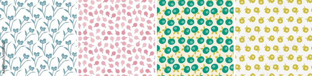 Set of seamless patterns in cutout style. Vector backgrounds Set of seamless patterns in cutout style. Vector backgrounds