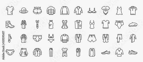 Fotografie, Obraz set of 40 clothes icons in outline style
