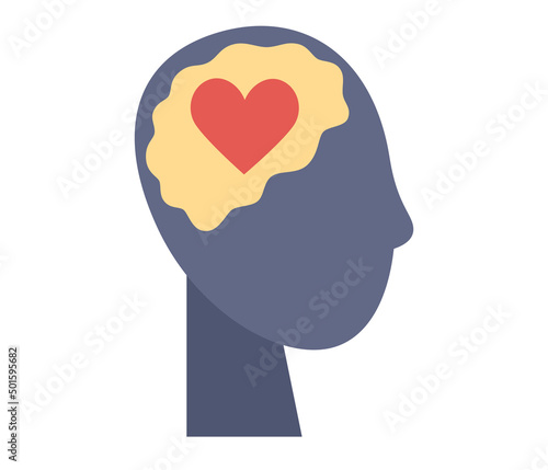 Fototapeta Naklejka Na Ścianę i Meble -  Head and brain with heart icon. Love concept. Vector flat illustration
