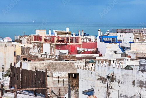 Rooftop image of the medina of Essaouira, Morocco, with the Atlantic Ocean in the background © Cristina