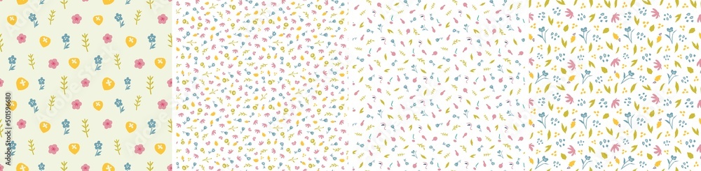 Set of vector seamless patterns. Floral and abstract shapes Set of vector seamless patterns. Floral and abstract shapes