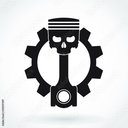 silhouette piston skull with gear symbol