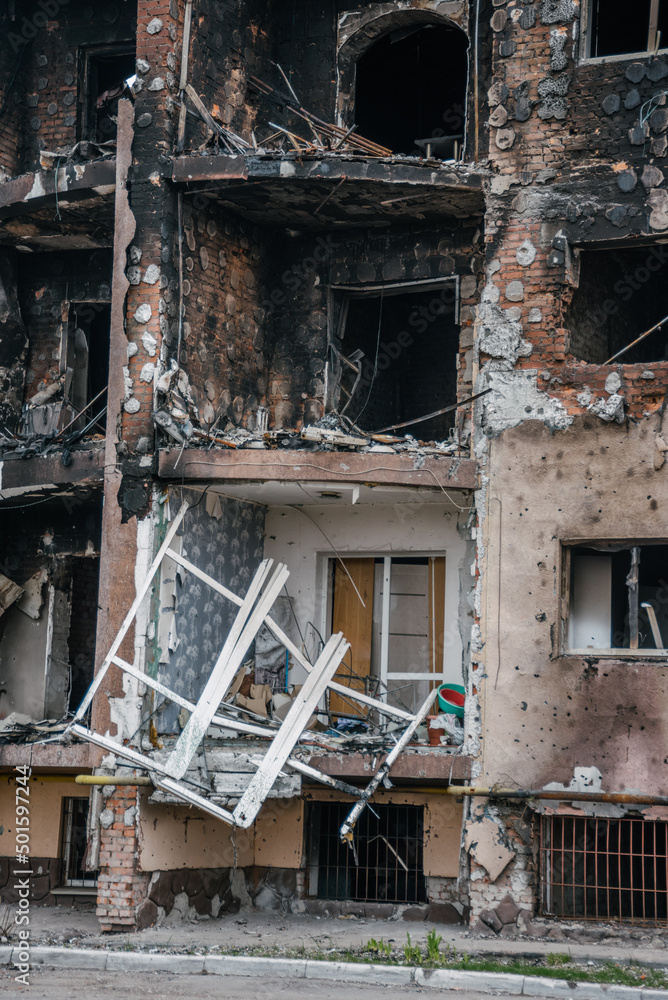 IRPIN, Kyiv REGION / UKRAINE - 25.04.2022:  destroyed houses of civilians. russia's war against Ukraine