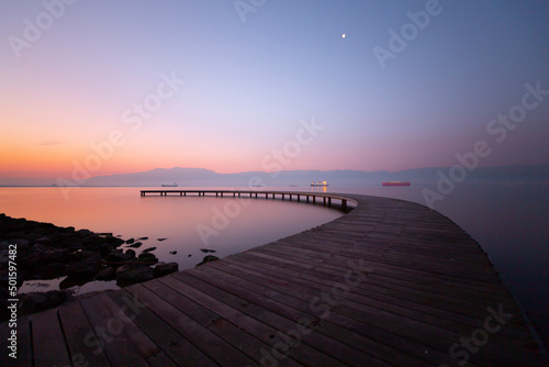 Sekapark, Izmit, Kocaeli. Beautiful natural park on seacoast. Sunset sea view in Turkey. photo