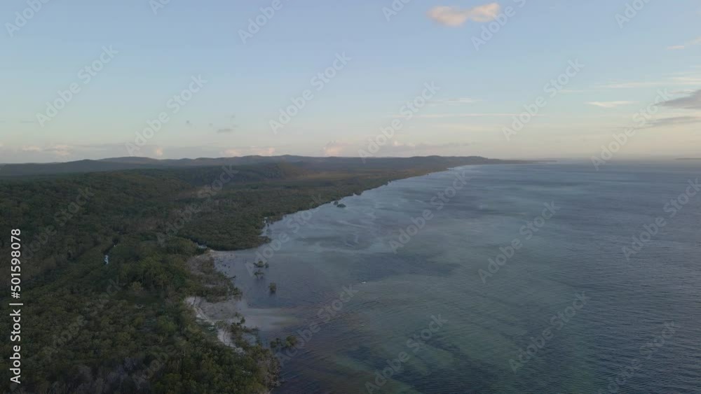 Deep Woodland Of Amity Point And The Famous Flying Fox Creek In Queensland, North Stradbroke Island, Australia. Aerial Pullback Deep Woodland Of Amity Point And The Famous Flying Fox Creek In Queensland, North Stradbroke Island, Australia. Aerial Pullback