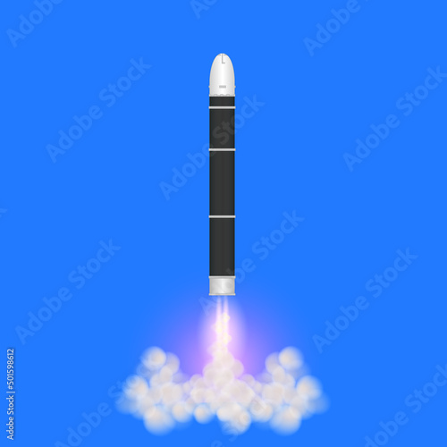Ballistic missile launching on an isolated blue background, 3d vector illustration of Nuclear missile.